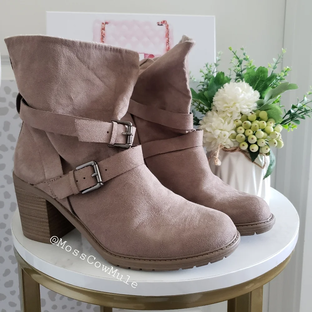A New Day Taupe Heeled Boots - Picture 1 of 9